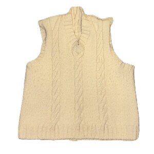 READ Vintage Beige Cable Knit Wool Vest Sweater V-Neck Medium